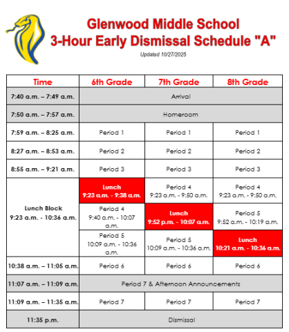 3 hour early dismissal SY2025-26 - Schedule A - updated 10-27-25.png