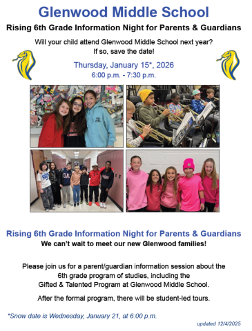 Rising 6th Grade Information Night for Parents & Guardians, 2026